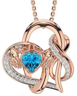 Diamond Topaz Rose Gold Claddagh Infinity Necklace