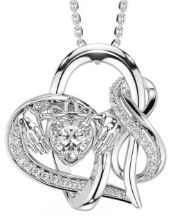 Diamond Silver Claddagh Infinity Necklace