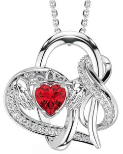 Diamond Ruby Silver Claddagh Infinity Necklace