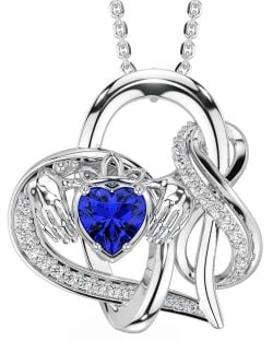 Diamond Sapphire Silver Claddagh Infinity Necklace