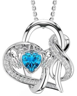 Diamond Topaz Silver Claddagh Infinity Necklace