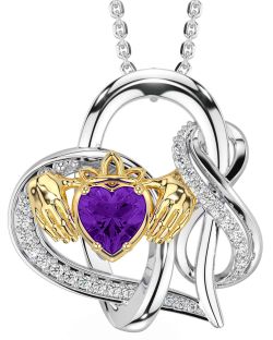 Diamond Amethyst Gold Silver Claddagh Infinity Necklace