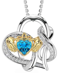 Diamond Topaz Gold Silver Claddagh Infinity Necklace