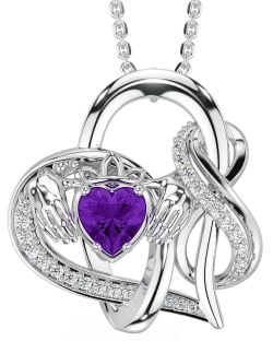 Diamond Amethyst White Gold Claddagh Infinity Necklace