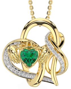 Diamond Emerald Gold Claddagh Infinity Necklace