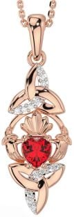 Diamond Ruby Rose Gold Silver Claddagh Celtic Trinity Knot Necklace