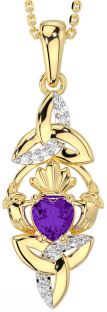 Diamond Amethyst Gold Silver Claddagh Celtic Trinity Knot Necklace