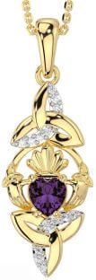 Diamond Alexandrite Gold Silver Claddagh Celtic Trinity Knot Necklace