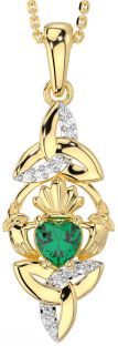 Diamant Smaragd Gold Silber Claddagh keltisch Dreieinigkeit Knoten Halskette