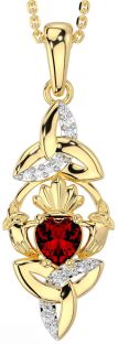 Diamond Garnet Gold Silver Claddagh Celtic Trinity Knot Necklace