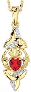 Diamant Rubin Gold Silber Claddagh keltisch Dreieinigkeit Knoten Halskette