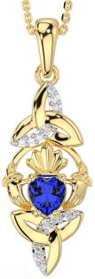 Diamond Sapphire Gold Silver Claddagh Celtic Trinity Knot Necklace