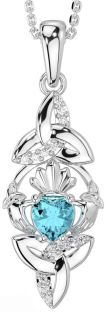 Diamant Acvamarin Argint Colier Claddagh Celtic Trinity Nod