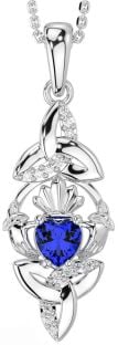 Diamant Saphir Silber Claddagh keltisch Dreieinigkeit Knoten Halskette