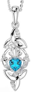 Diamond Topaz Silver Claddagh Celtic Trinity Knot Necklace