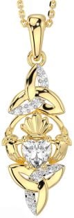 Diamant Gold Claddagh keltisch Dreieinigkeit Knoten Halskette