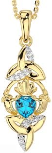 Diamond Topaz Aur Colier Claddagh Celtic Trinity Nod