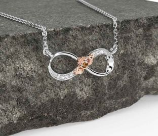 Diamond Citrine Rose Gold Silver Claddagh Infinity Necklace