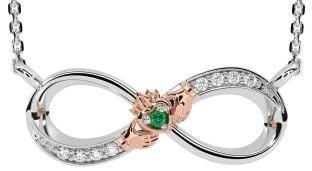 Diamond Emerald Rose Gold Silver Claddagh Infinity Necklace