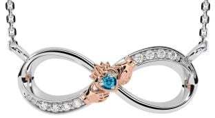 Diamond Topaz Rose Gold Silver Claddagh Infinity Necklace