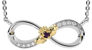 Diamond Alexandrite Gold Silver Claddagh Infinity Necklace