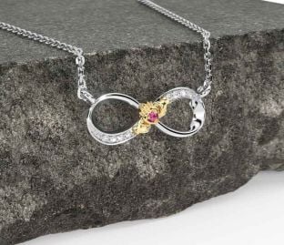 Diamond Pink Tourmaline Gold Silver Claddagh Infinity Necklace