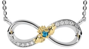 Diamond Topaz Gold Silver Claddagh Infinity Necklace