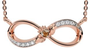 Diamond Citrine Rose Gold Silver Claddagh Infinity Necklace