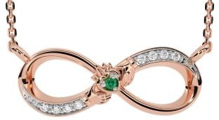 Diamond Emerald Rose Gold Silver Claddagh Infinity Necklace