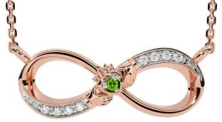 Diamond Peridot Rose Gold Silver Claddagh Infinity Necklace