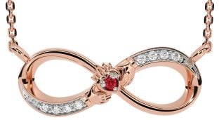 Diamond Ruby Rose Gold Silver Claddagh Infinity Necklace