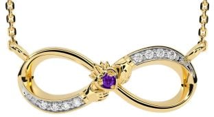 Diamond Amethyst Gold Silver Claddagh Infinity Necklace