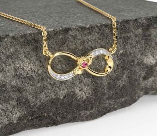 Diamond Pink Tourmaline Gold Silver Claddagh Infinity Necklace