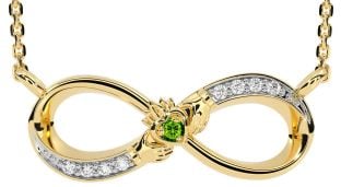 Diamond Peridot Gold Silver Claddagh Infinity Necklace