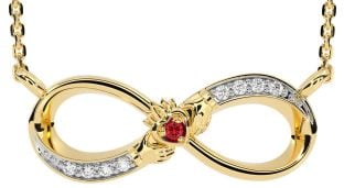 Diamant Rubin Gold Silber Claddagh Unendlichkeit Halskette