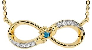 Diamond Topaz Gold Silver Claddagh Infinity Necklace