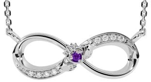 Diamond Amethyst Silver Claddagh Infinity Necklace