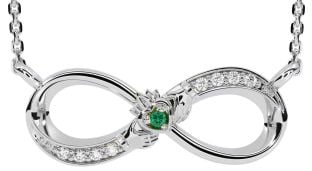 Diamond Emerald Silver Claddagh Infinity Necklace