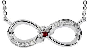 Diamond Garnet Silver Claddagh Infinity Necklace