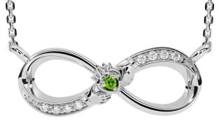 Diamant Peridot Strieborná Claddagh Nekonečno Náhrdelník