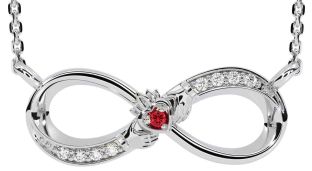 Diamond Ruby Silver Claddagh Infinity Necklace