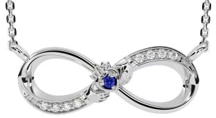 Diamond Sapphire Silver Claddagh Infinity Necklace