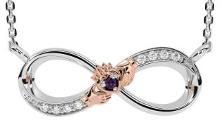 Diamond Alexandrite Rose Gold Silver Claddagh Infinity Necklace