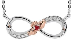 Diamond Ruby Rose Gold Silver Claddagh Infinity Necklace