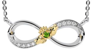 Diamond Peridot Gold Silver Claddagh Infinity Necklace