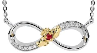 Diamond Ruby Gold Silver Claddagh Infinity Necklace