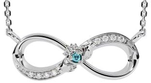 Diamond Aquamarine White Gold Claddagh Infinity Necklace