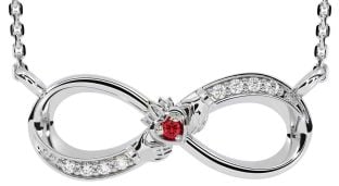 Diamond Ruby White Gold Claddagh Infinity Necklace