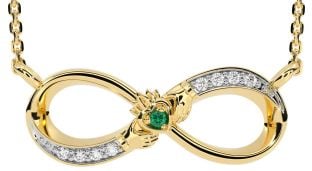 Diamond Emerald Gold Claddagh Infinity Necklace