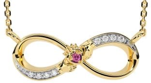 Diamond Pink Tourmaline Gold Claddagh Infinity Necklace